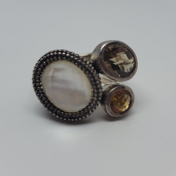 Moonstone, Citrine, Smoky Quartz & Sterling Ring - Picture 1 of 6